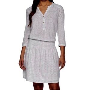 PrAna Sugar Pine 100% Organic Cotton White & Tan Leaf Print Dress - Size Medium